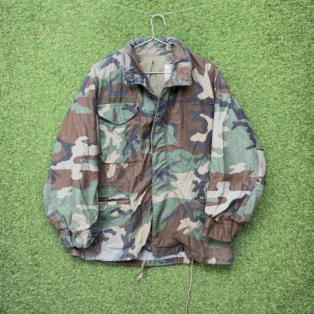 US Army Jacket Mens Medium M65 Woodland Camo Field Coat Cold Weather With Liner